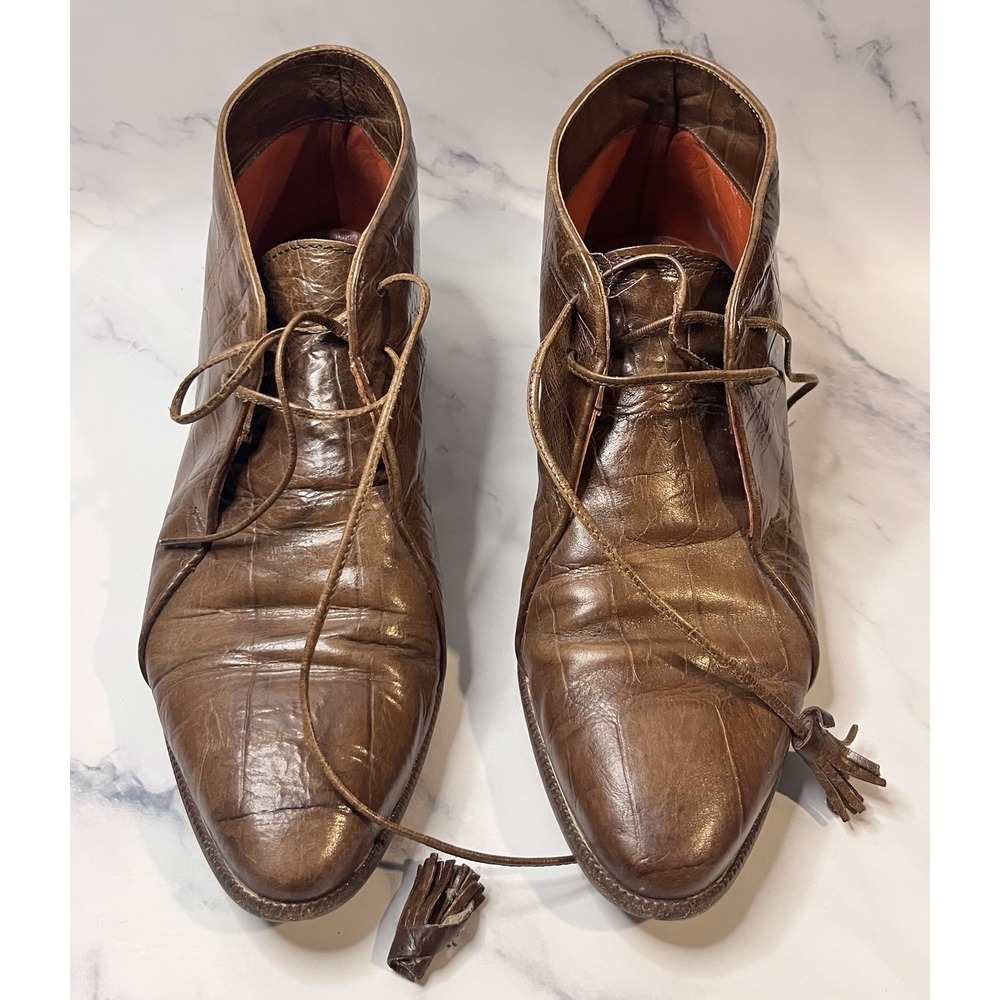 VTG Joan & David Vero Cuoio Booties Brown Leather Made in Italy Lace Up Sz 9.5